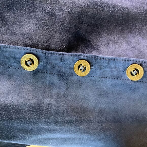 Danier Blue 5-Button V-Neck Long Sleeve Genuine Leather Blazer Jacket VTG Med - Picture 3 of 14